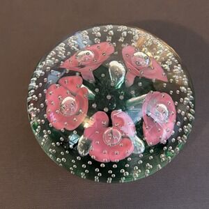 Joe St Clair Art Glass Pink Trumpet Flowers Bullicante Paperweight